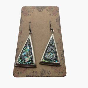 Triangular Abalone Inlay Alpaca Silver Earrings Mexico